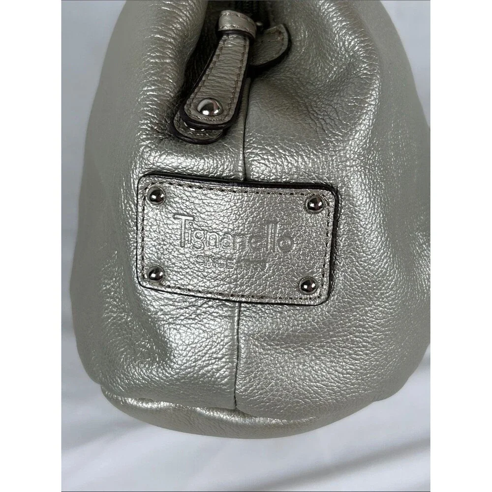 Tignanello Leather Metallic Silver Hobo Bag with Matching Wallet And Keyring